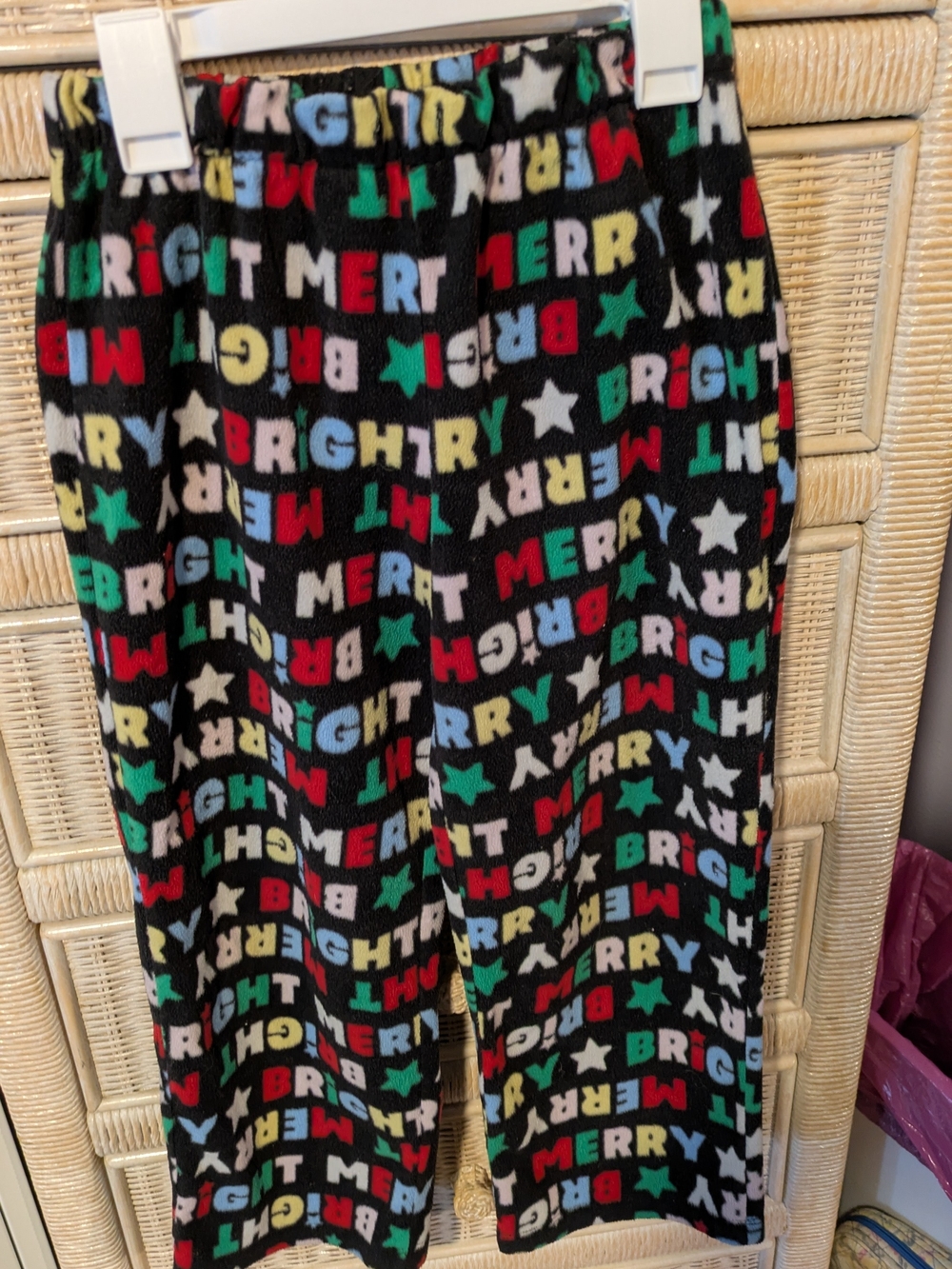 Holiday Time Black Fleece Pajama Pants with Colorful 'MERRY BRIGHT' Print